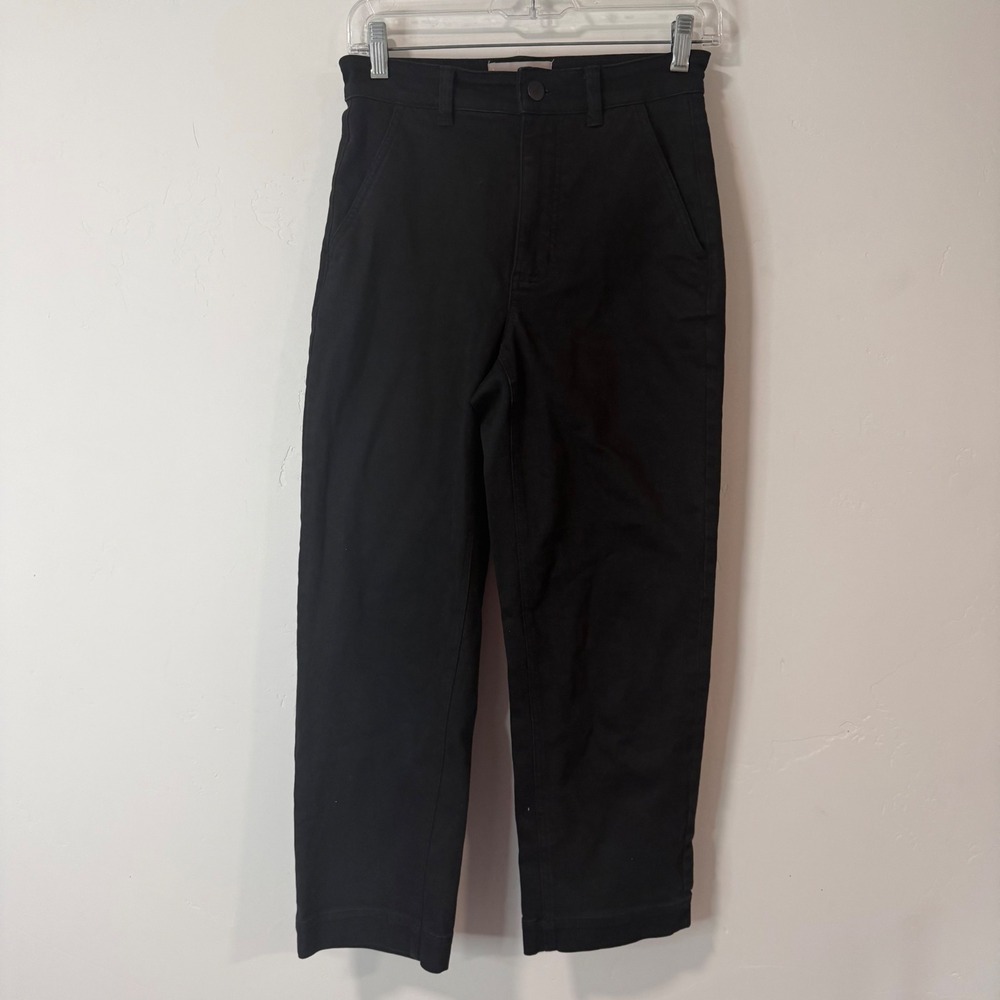 Everlane Womens Straight Leg Pants 0 Black Excellent High Rise Stretch Cotton